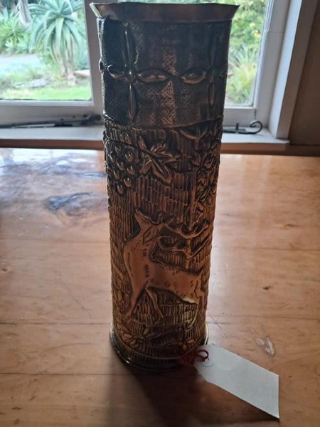 Geniune Trench Art British WW1 18 pound brass designed shell Carousel 1