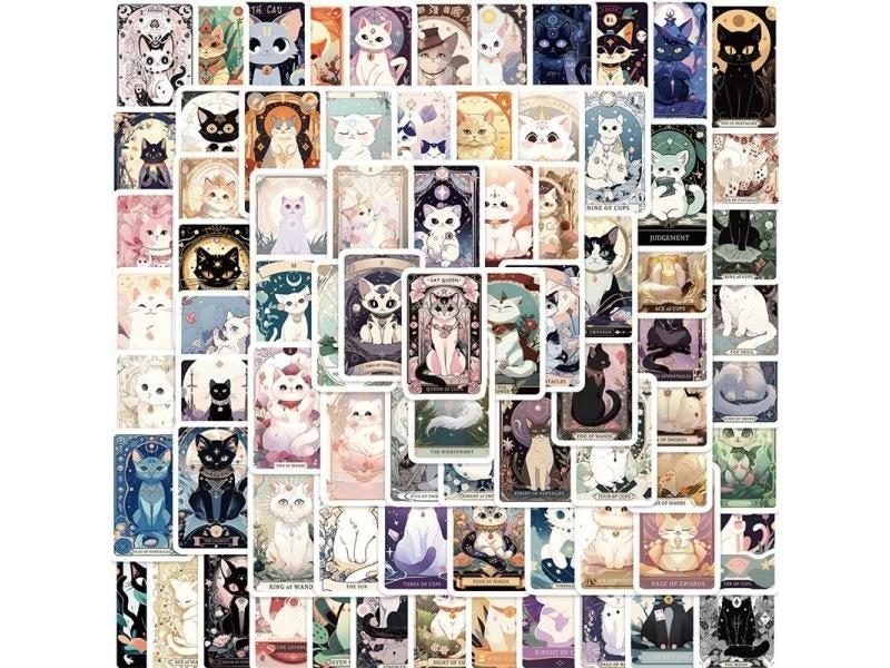 10/30/72PCS Vintage Black White Cat Sticky Graffiti Sticker Aesthetic Child PVC Carousel 1