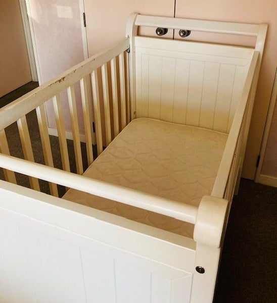 Wooden Baby Cot with Mattress & Fitted Sheet - VERY GOOD CONDITION Carousel 1