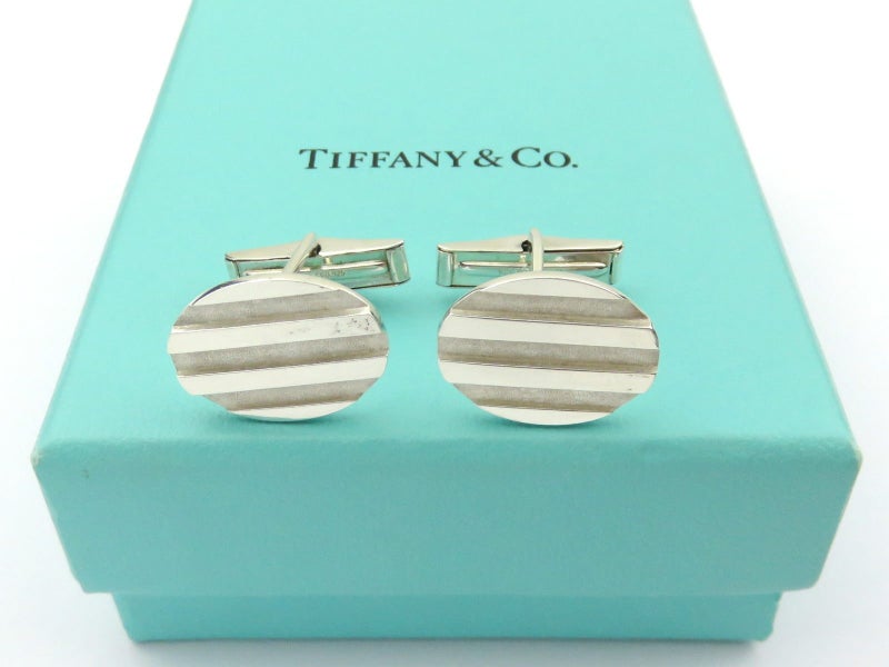 TIFFANY & CO Sterling Silver Oval Cufflinks Carousel 1