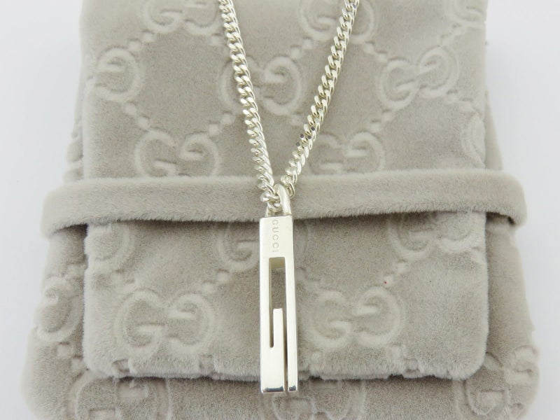 Gucci Sterling Silver Stencil G Logo Chain Link Pendant Necklace Carousel 1