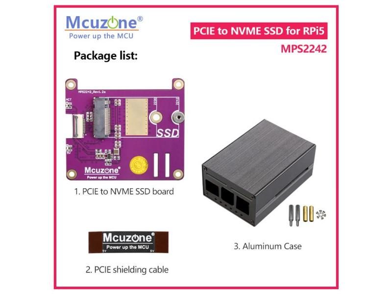 MPS2242 PCIE M.2 NVME SSD HAT For Raspberry Pi 5 Support 2230 2242 Gen3 Carousel 1