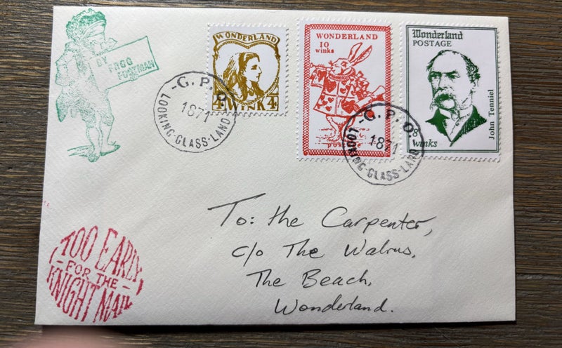 Alice In Wonderland stamps envelope cover “dated” 1871 Carousel 1