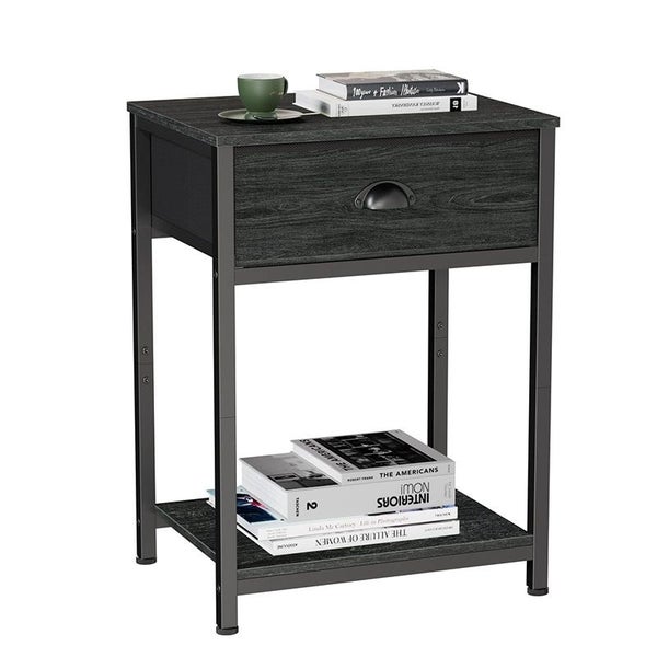 2 Tiers Nightstand with Fabric Drawer & Storage Shelf for Small Space Carousel 1