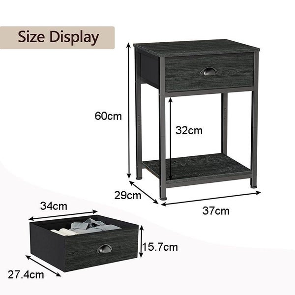 2 Tiers Nightstand with Fabric Drawer & Storage Shelf for Small Space Carousel 2
