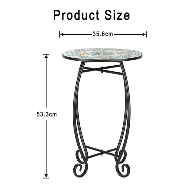 Side Table with Relief Ceramic Tile Tabletop & Metal Frame for Living Room Carousel 2