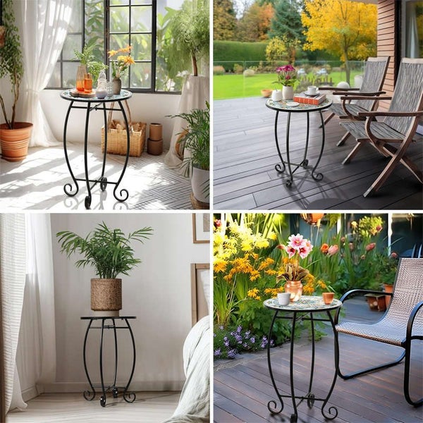 Side Table with Relief Ceramic Tile Tabletop & Metal Frame for Living Room Carousel 4