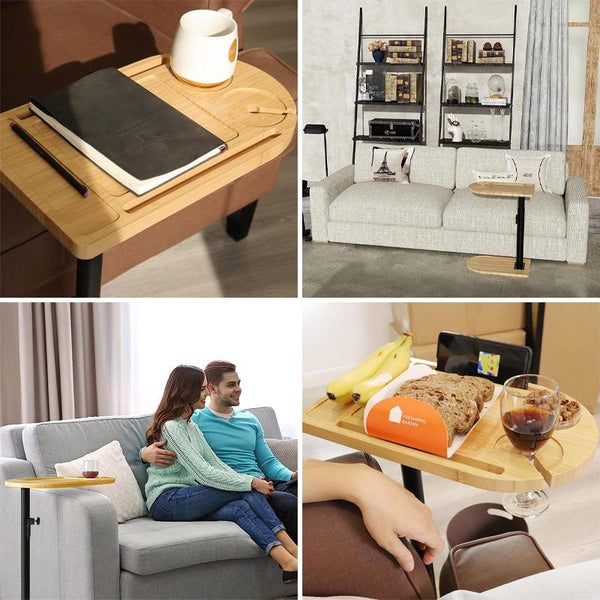 Sofa Tray Table 360?a Rotatable Height Adjustable with Phone & Tablet Slots Carousel 4