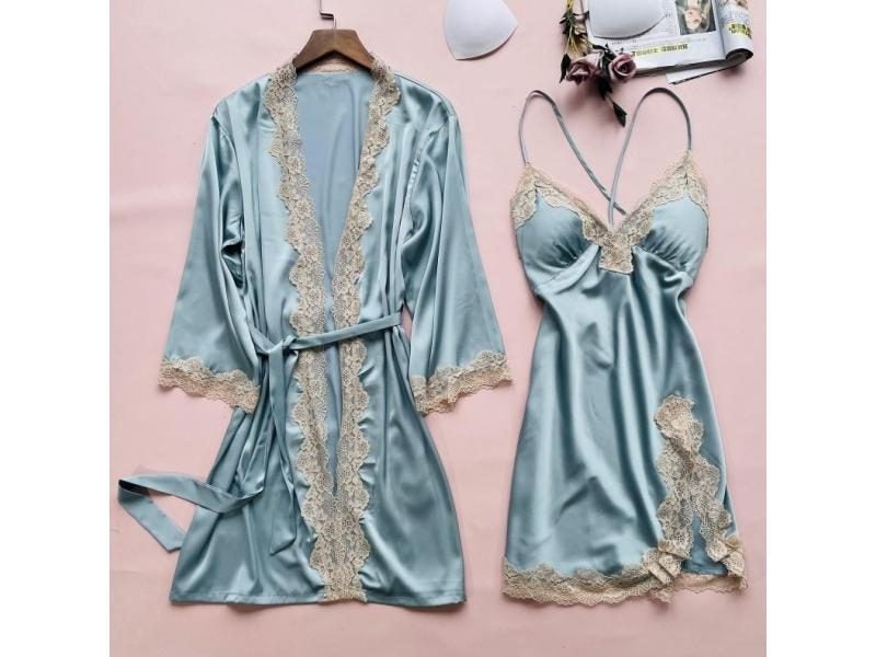 Women Summer Sling Nightgown Bathrobe Sets With Lace Trim And Split Carousel 1