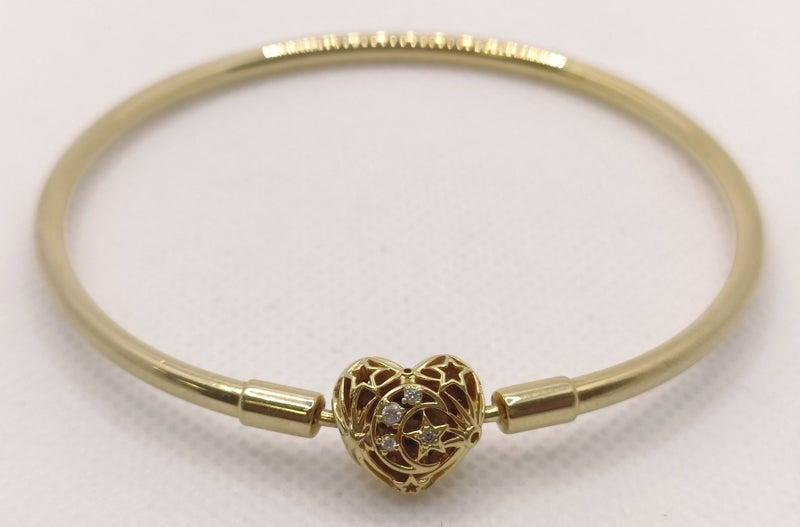 PANDORA 14K PLATED CELESTIAL HEART CLASP BANGLE #B18188795-1 Carousel 1