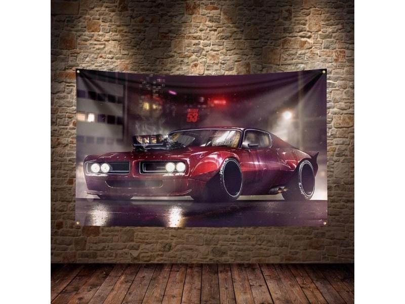 Vintage American Muscle Cars Flag Polyester Digital Printing Banner For Decor Carousel 1