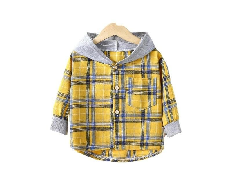 Children's Hooded Shirts Kids Clothes Baby Boys Plaid Shirts Coat For Spring Carousel 1