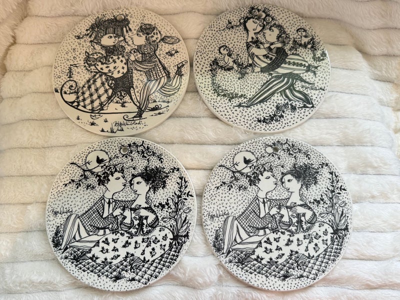 Set of 4 Bjorn Wiinblad Nymolle Decorative Plates (Black & White)62982323728387117
