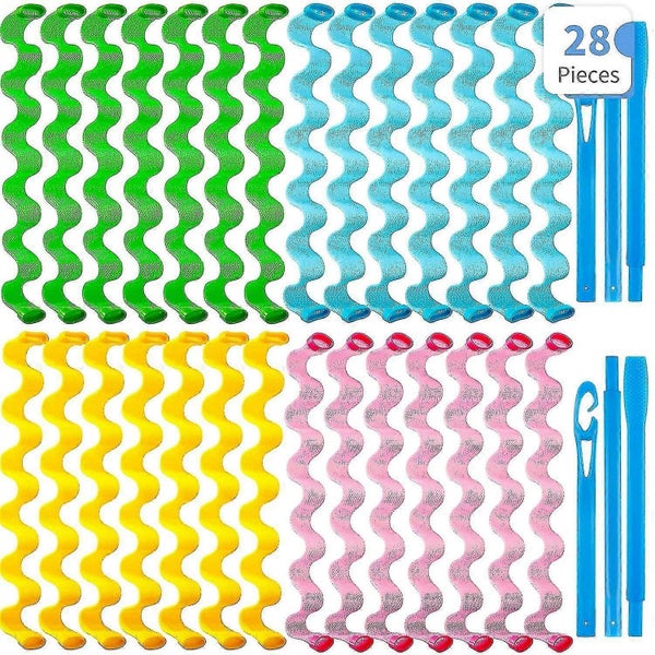 28 Pieces Water Ripple Hair Rollers 25cm No Heat Wave Hair Curlers Carousel 1