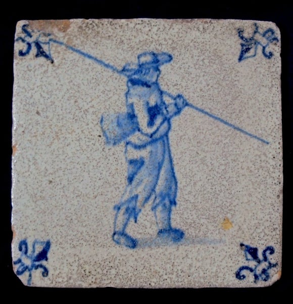 ORIGINAL 17th CENTURY DUTCH TILE " REED COLLECTOR " FLEUR de LIS CORNER MOTIF Carousel 4