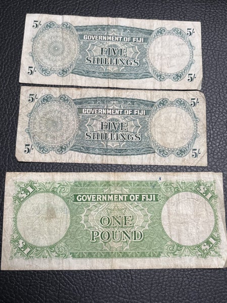 Fiji pre decimal notes - five shillings, one pound Carousel 2