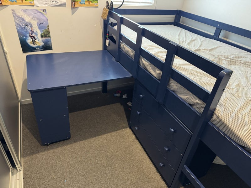 Child’s elevated bed with drawers and pull out desk with shelves Carousel 2