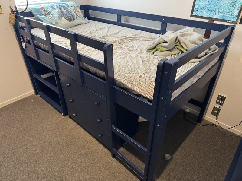Child’s elevated bed with drawers and pull out desk with shelves Carousel 1