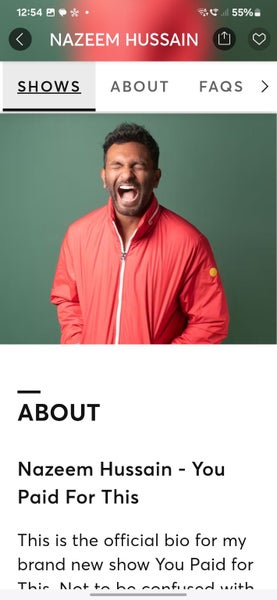Ticket x1 Nazeem Hussain Comedy-2nd Row from Front Carousel 3