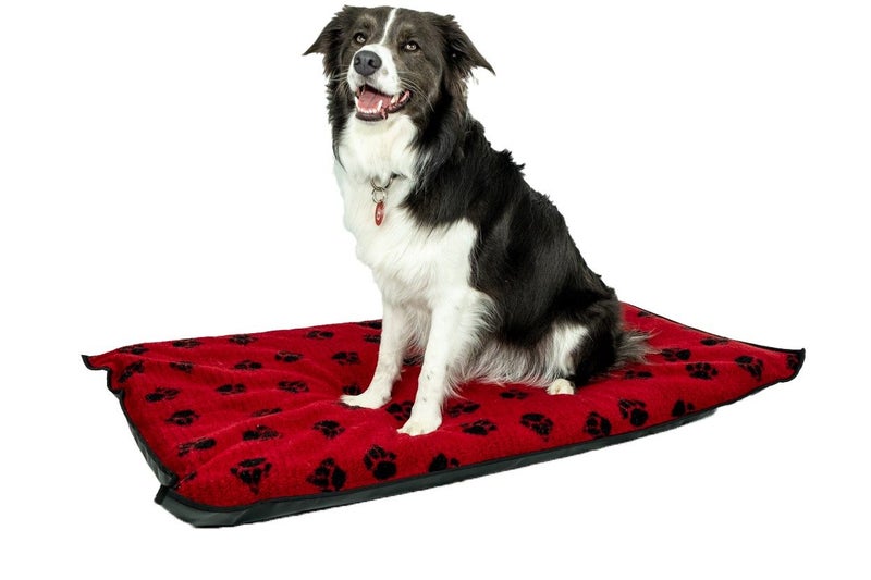 DOG OR CAT BED / CUSHION MATERIAL RED PAWS 1.6M WIDE X 1 METRE Carousel 2