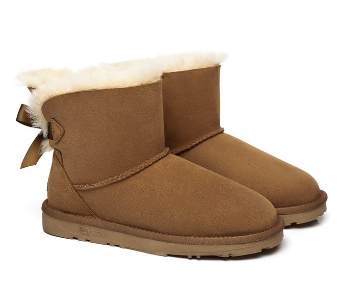 EVERAU(R) UGG Women Sheepskin Wool Mini Single Back Bow Boots Carousel 1