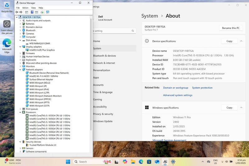 Microsoft Surface Pro 7 10th Gen Core i5-1035G4 8GB 128GB SSD Windows 11 Pro62933734882049112
