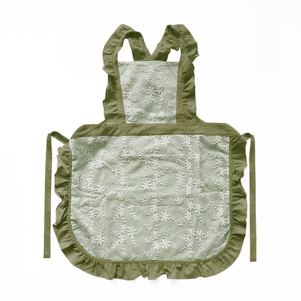 Elosung Green Ruffled Kitchen Apron With Floral Lace Comfortable Baking & Crafti Carousel 1