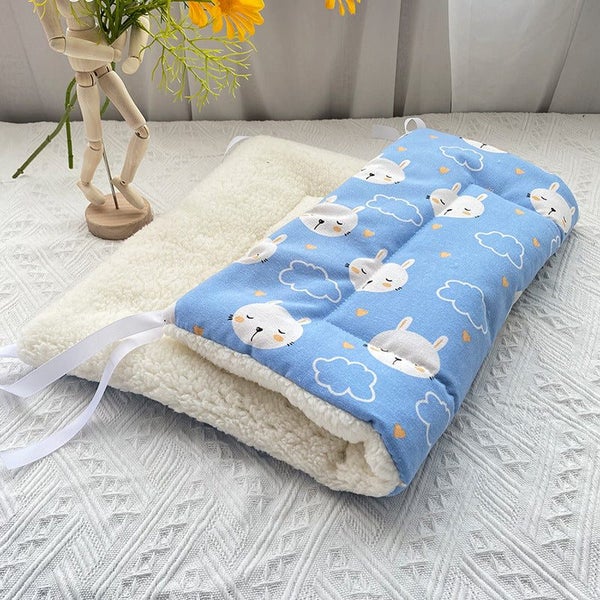 Elosung Tie On Cat Cage Platform Pad Rabbit Pattern Blue Background (30X50cm) Carousel 1