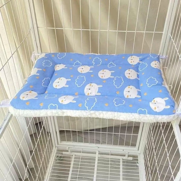 Elosung Tie On Cat Cage Platform Pad Rabbit Pattern Blue Background (30X50cm) Carousel 2