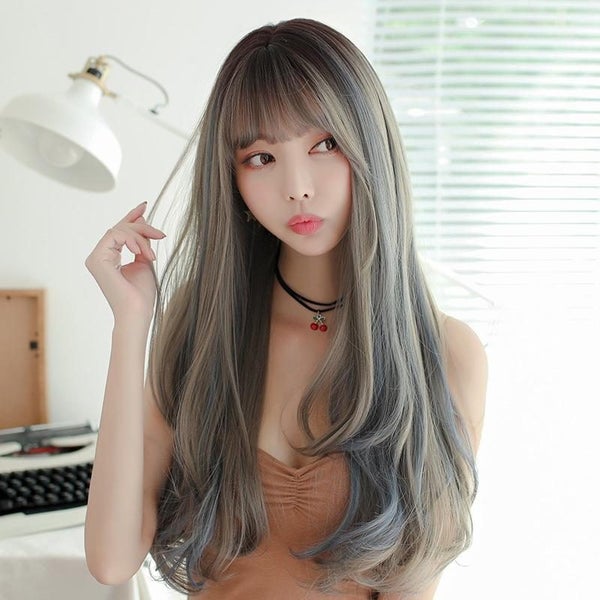 Silk Mist Blue Curly Wig For Girls High Temperature Long Hair Extensions Carousel 2