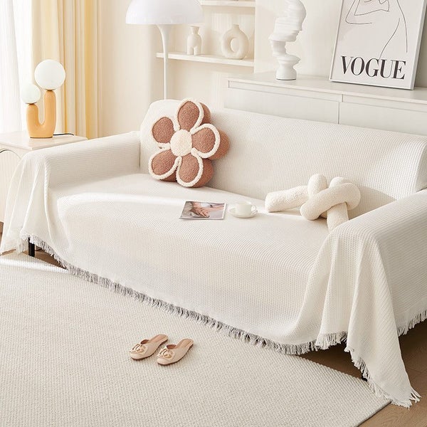 180*260Cm White Premium Polyester Sofa Throw Blanket Multi Seasonal Use Protect Carousel 1