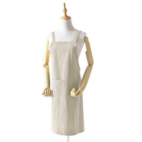 Elosung Off White Cotton Linen H Back Apron Solid Color Kitchen Cooking With Poc Carousel 2