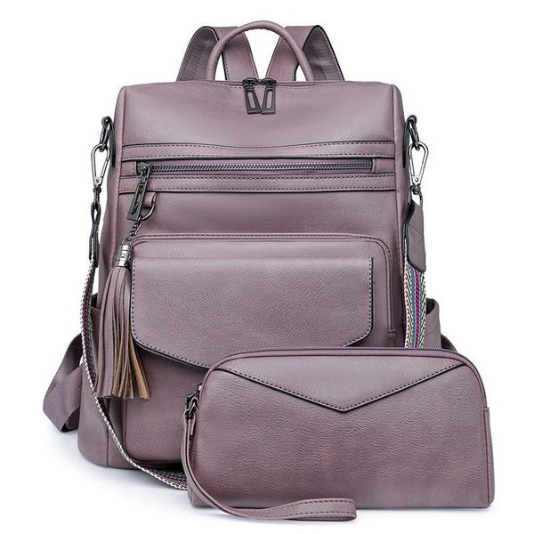 Elosung Purple Fashionable Women's Backpack Set With Coin Purse And Tassels Carousel 1