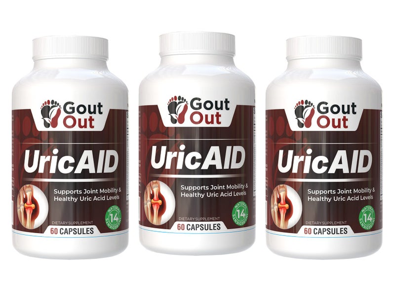 Gout Out® UricAID Gout Supplement Uric Acid Supplement Assist Uric Acid 180 Caps Carousel 1