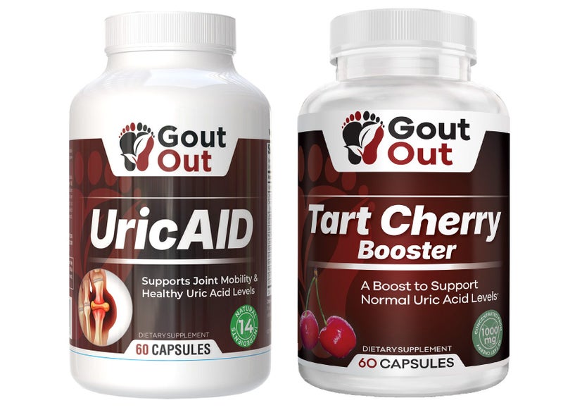 Gout Out® UricAID 60 caps + Tart Cherry Booster 60 caps Supplement - Uric Acid Carousel 1
