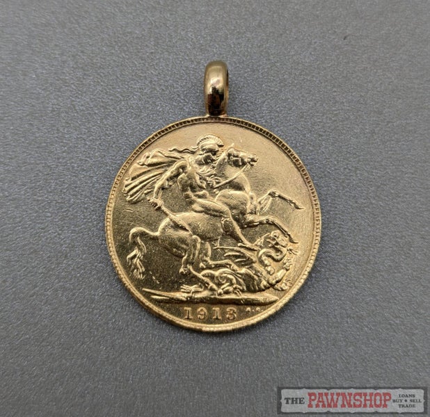 1913 22ct Yellow Gold Full Sovereign Coin Pendant in 18ct Yellow Gold Bale Carousel 2