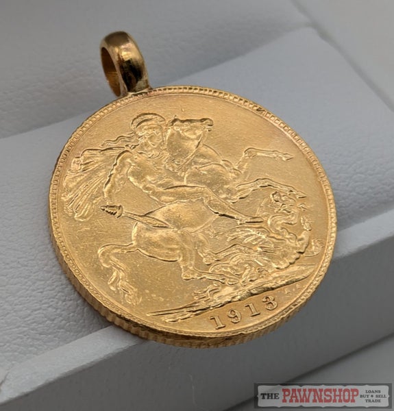 1913 22ct Yellow Gold Full Sovereign Coin Pendant in 18ct Yellow Gold Bale Carousel 1