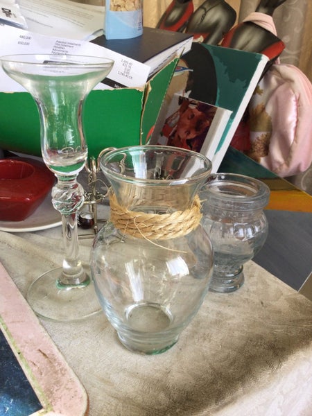 3 GLASS ITEMS VASES AND CANDLE HOLDER Carousel 1