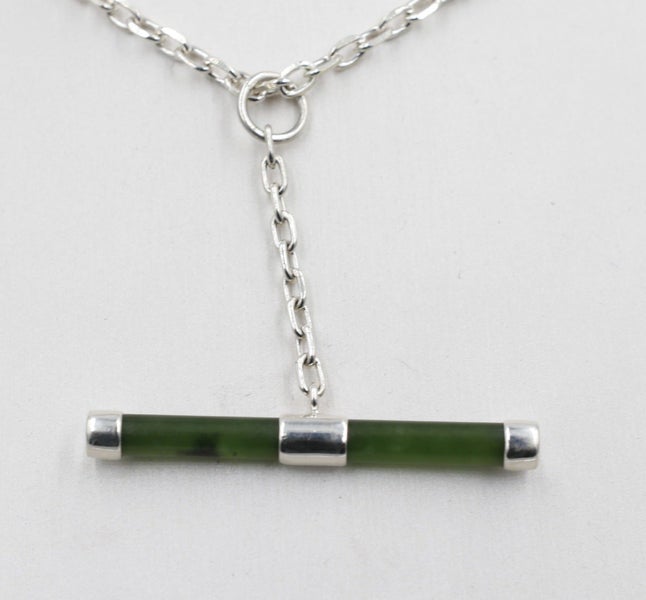 Stg Silver Set New Zealand Greenstone Fob Chain Carousel 1