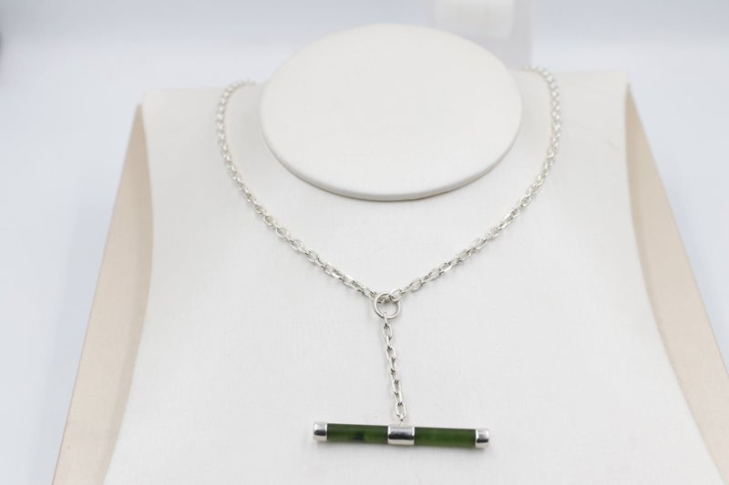 Stg Silver Set New Zealand Greenstone Fob Chain Carousel 5
