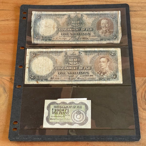 Fiji 5 Shillings 1935, 5 Shillings 1940 and One Penny 1942 (#8) Carousel 1