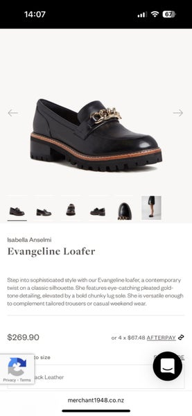 Black Leather Women’s Loafers with Gold Chain Carousel 2