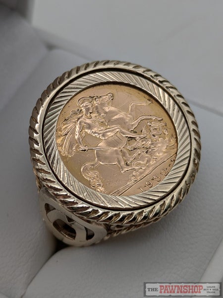 1982 Half Sovereign Coin Ring in 9ct Yellow Gold Setting Carousel 1