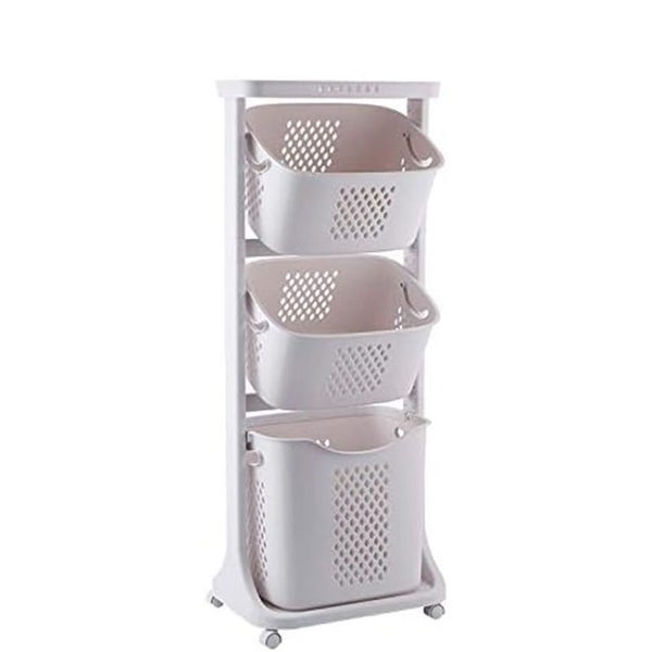 3-Tier Laundry Basket with Wheels Storage Shelf Bathroom Kitchen Carousel 1