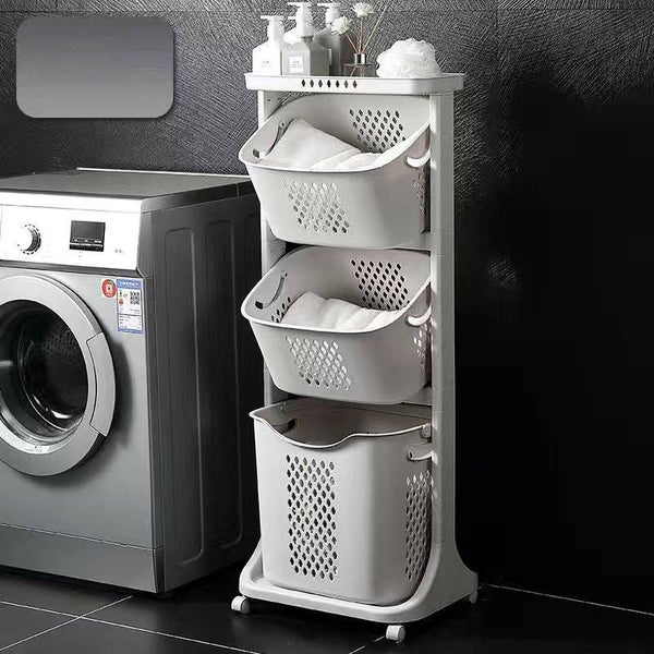 3-Tier Laundry Basket with Wheels Storage Shelf Bathroom Kitchen Carousel 4
