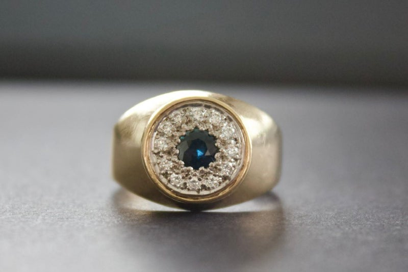 9ct Yellow Gold Sapphire and Diamond Mens Signet Ring Carousel 2