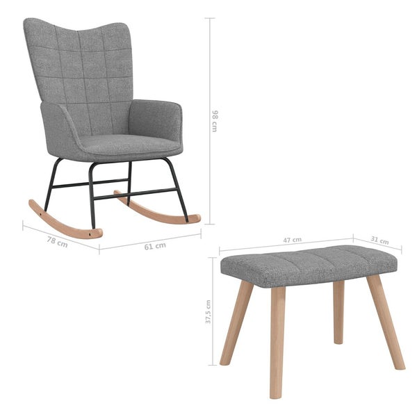 Vida Xl Rocking Chair With A Stool Light Grey Fabric Carousel 2