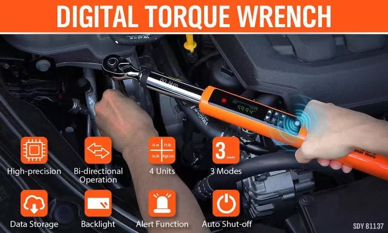 Horusdy 3/8" Drive Digital Torque Wrench Electronic Adjustable Range 44Ftlb Carousel 2