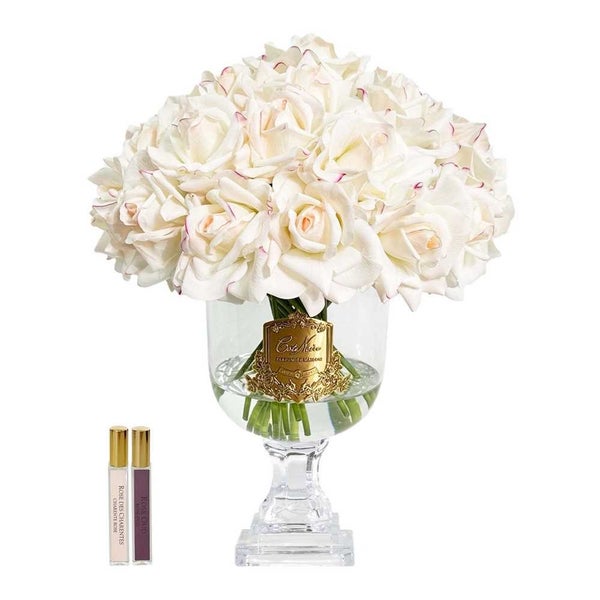 Cote Noire Versailles Rose Bouquet w / Footed Glass Vase & Gold Crest Blush Carousel 1