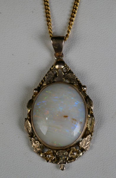Fabulous Antique / Vintage Large Size Solid White Opal 9K Rose Gold Pendant Carousel 1